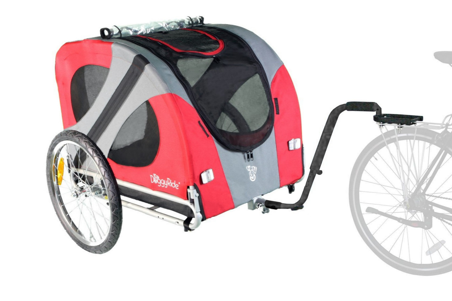 Remorque vélo pour chien DoggyRide Original Trailer rouge-gris - Britch  Lite accouplement porte-bagages