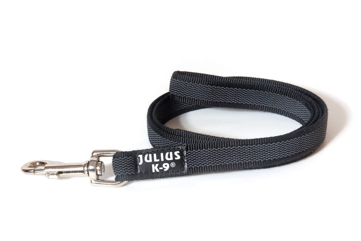 Hondenriem Julius-K9 IDC Color&Gray anti-slip zwart - 20mm x 1,2m met handvat