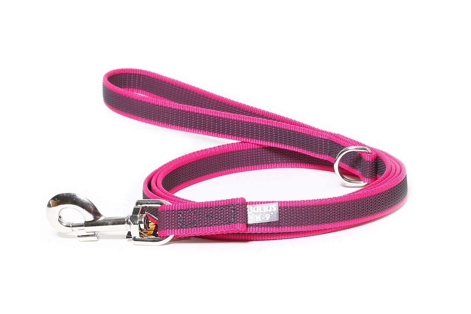 Hundeleine Julius-K9 IDC Color&Gray anti-rutsch Rosa 20mm x 2m mit Griff