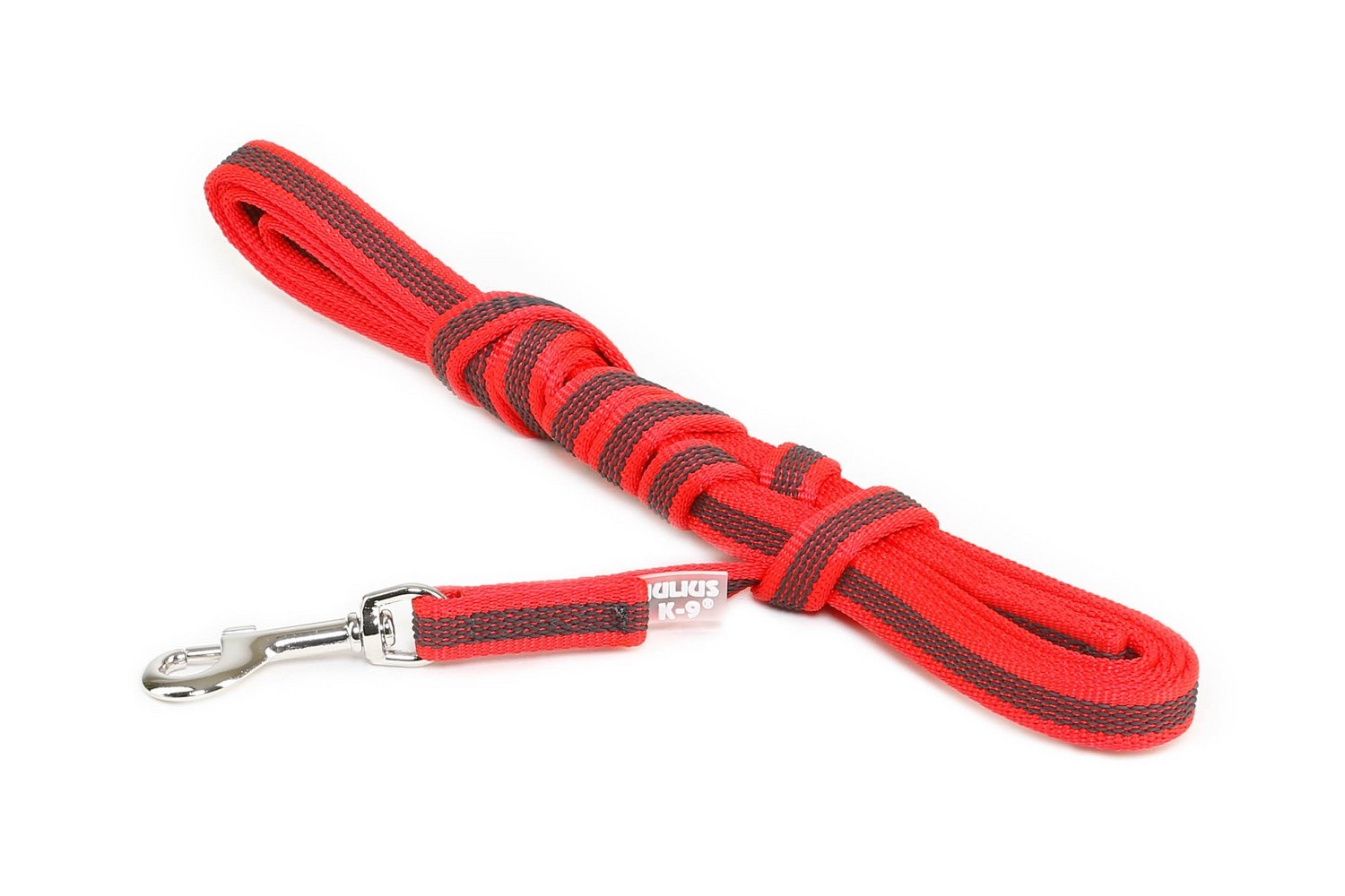 Hundeleine Julius-K9 IDC Color&Gray anti-rutsch Rot 14mm x 3m mit Griff